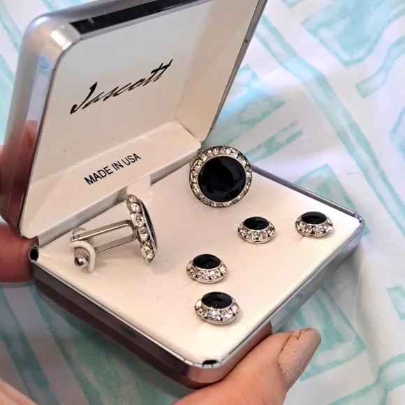 Like New Silver Onyx Men's Tuxedo Cufflinks - Picture 4 of 8